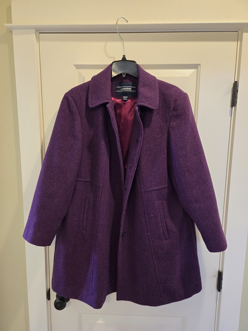 Lands' End Women's Deep Purple Wool Pea Coat